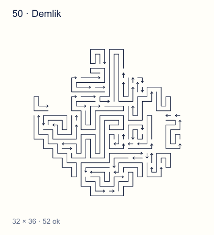 A mid-game shape puzzle made from arrow paths